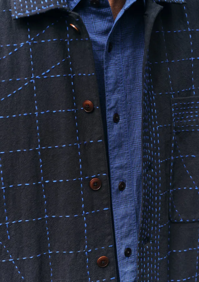 Shirts-TOAST Abstract Embroidered Kantha Shirt Anthracite