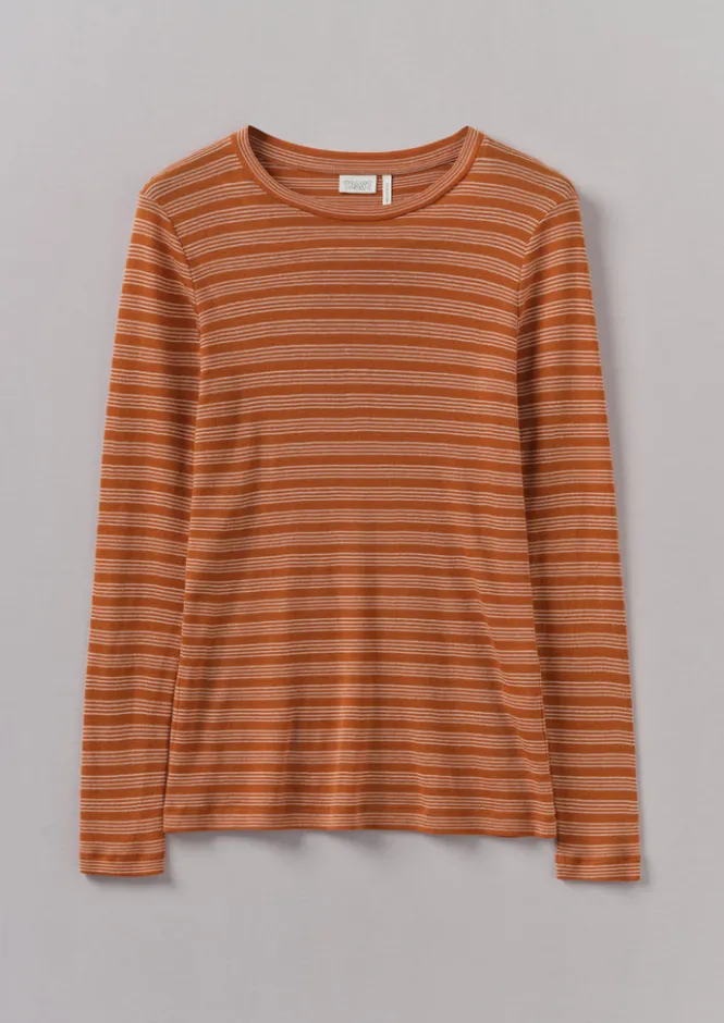 Jersey|Tops & Tees-TOAST Agnes Stripe Wool Lyocell Tee BauxiteOrange/Mauve