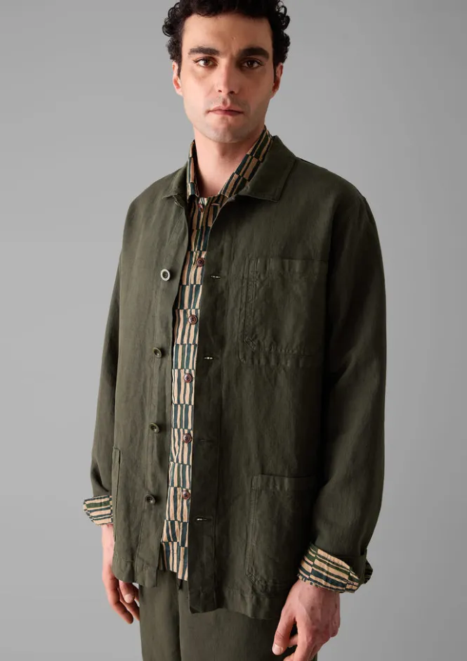 Workwear|Coats & Jackets-TOAST Arlo Garment Dyed Herringbone Jacket DarkMoss