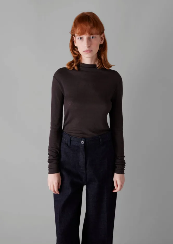 Jersey|Tops & Tees-TOAST Aster Wool Lyocell High Neck Tee BlackCoffee