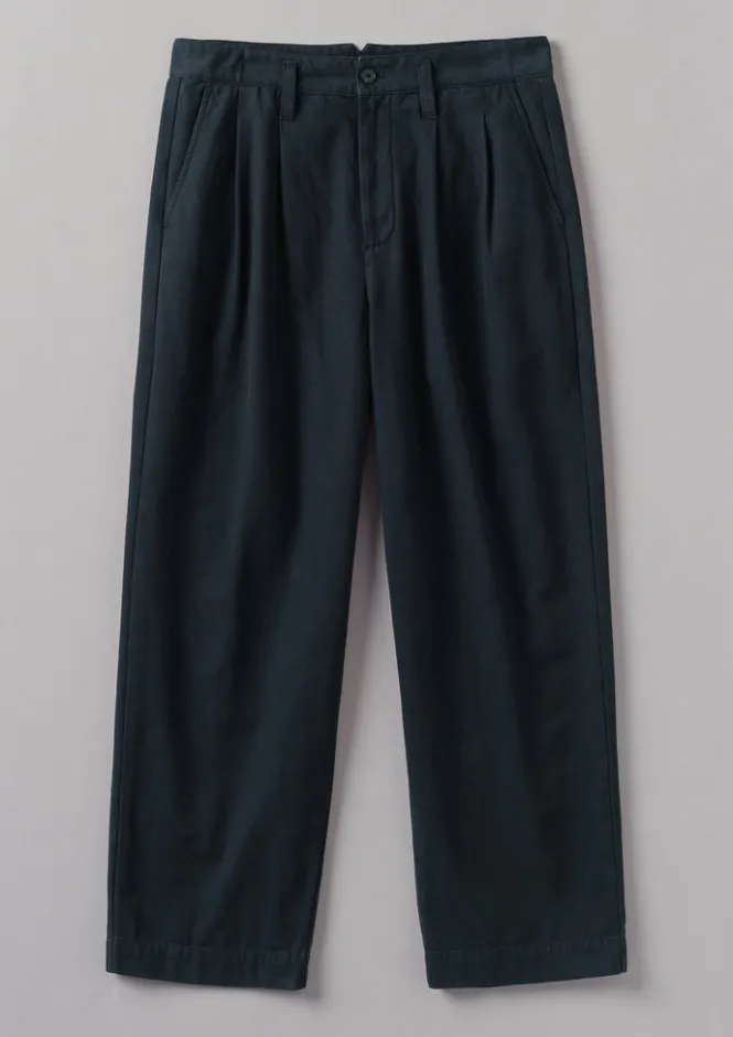Trousers-TOAST Bill Cotton Wide Leg Trousers DarkNavy