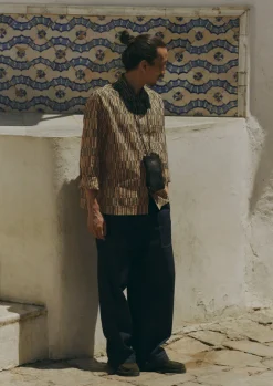 Shirts-TOAST Block Print Irregular Check Shirt GoldenSand