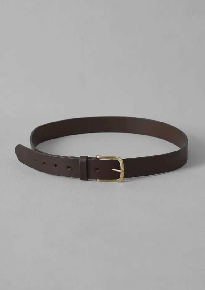 Bags & Belts-TOAST Brass Buckle Leather Belt DarkBrown