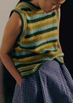 Knitwear-TOAST Brushed Alpaca Blend Stripe Tank OliveMulti