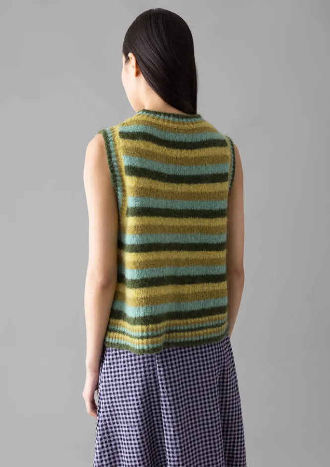 Knitwear-TOAST Brushed Alpaca Blend Stripe Tank OliveMulti