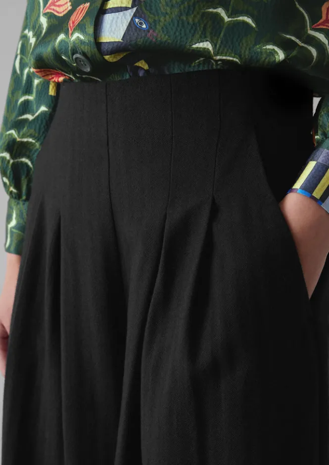 Trousers-TOAST Corinne Wool Cotton Herringbone Wide Leg Trousers Black