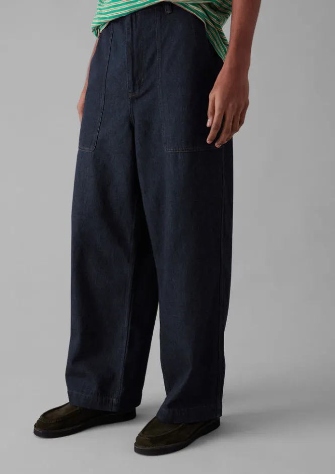 Denim|Trousers-TOAST Cotton Hemp Denim Cargo Trousers Indigo