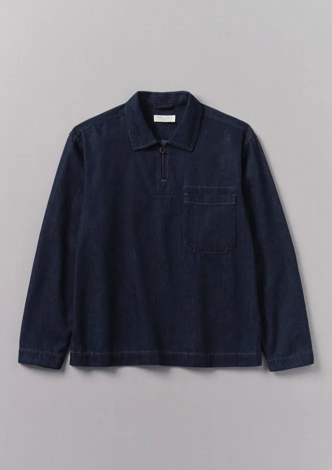Denim|Workwear-TOAST Cotton Hemp Denim Smock Shirt Indigo