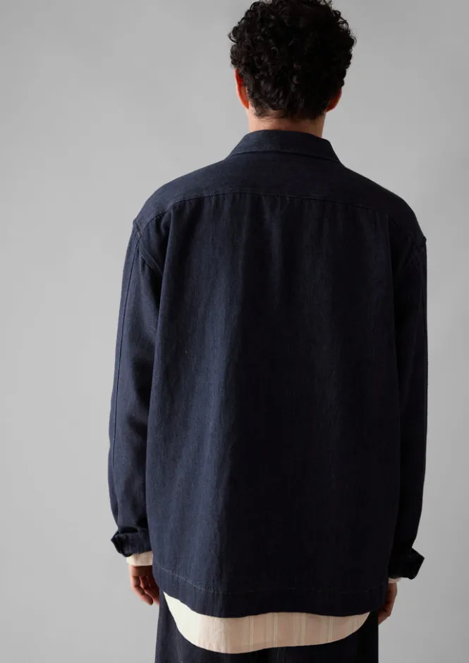 Denim|Workwear-TOAST Cotton Hemp Denim Smock Shirt Indigo