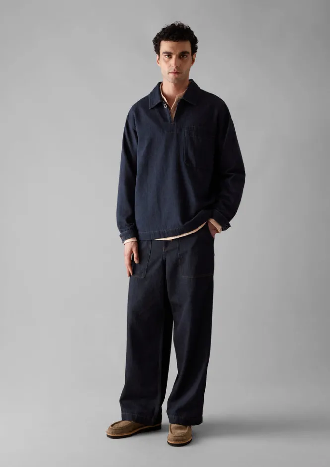 Denim|Workwear-TOAST Cotton Hemp Denim Smock Shirt Indigo