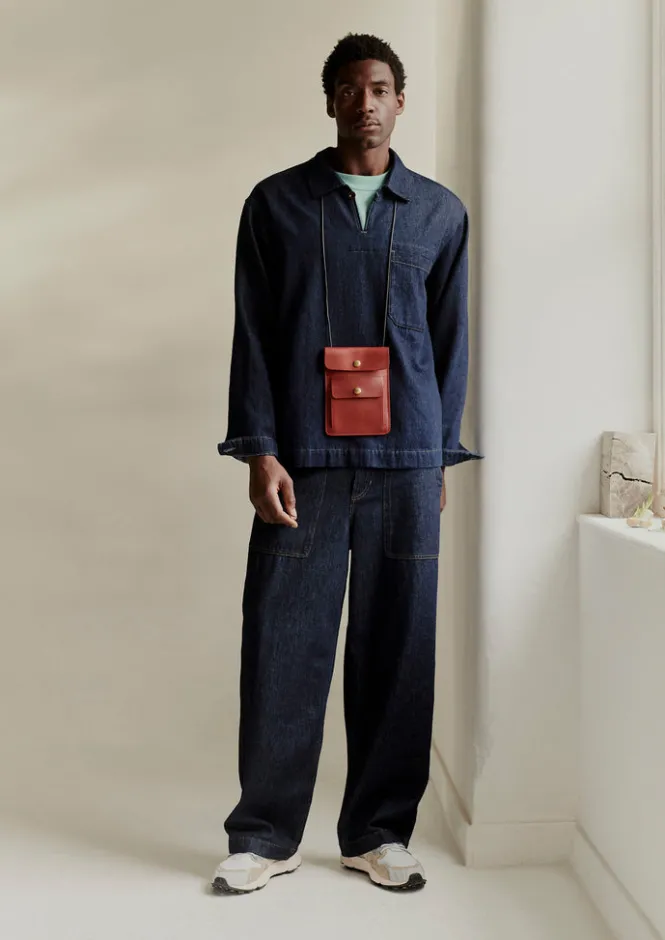 Denim|Workwear-TOAST Cotton Hemp Denim Smock Shirt Indigo