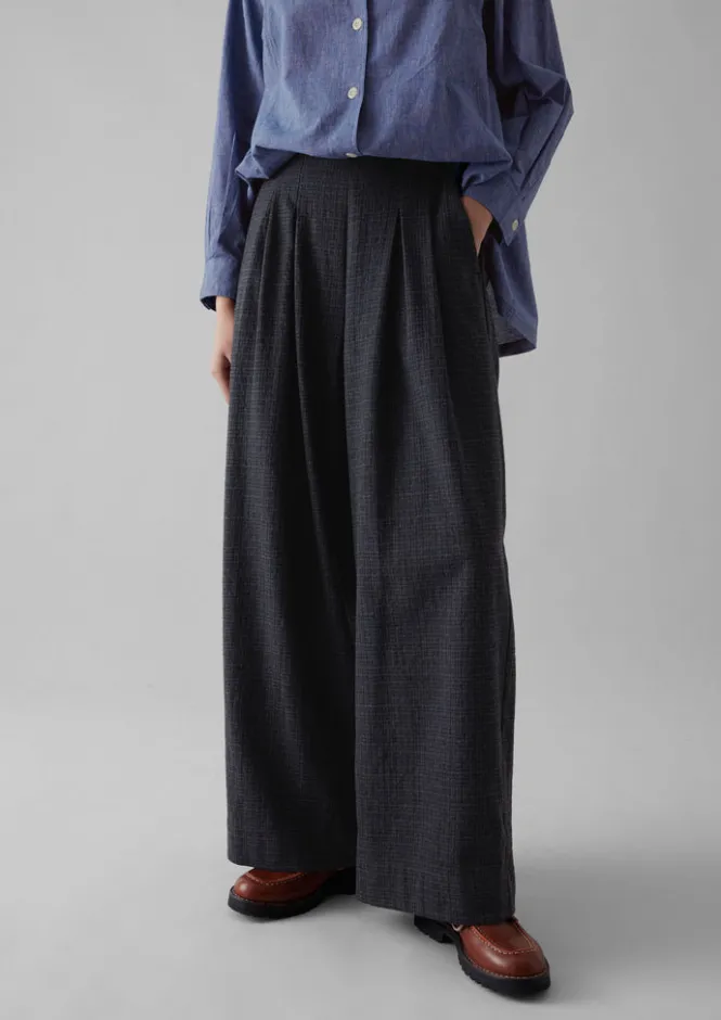Trousers-TOAST Cotton Wool Pleat Front Trousers Carbon
