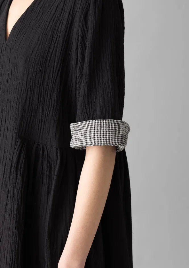 Loungewear|Dresses-TOAST Crinkled Cotton V-Neck Dress Black