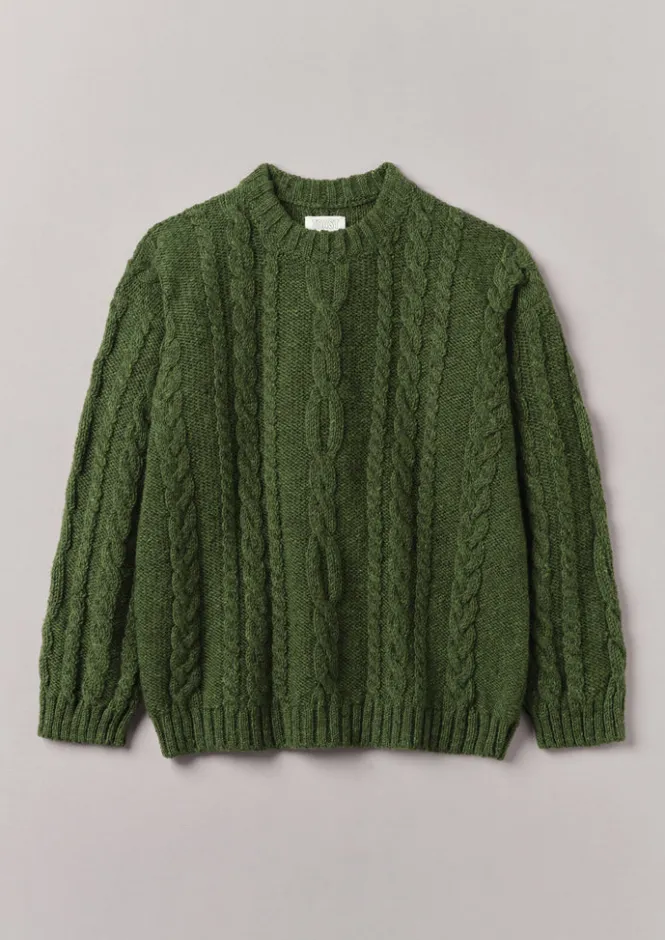 Knitwear-TOAST Donegal Wool Cable Sweater GreenJasper