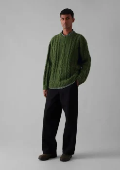 Knitwear-TOAST Donegal Wool Cable Sweater GreenJasper