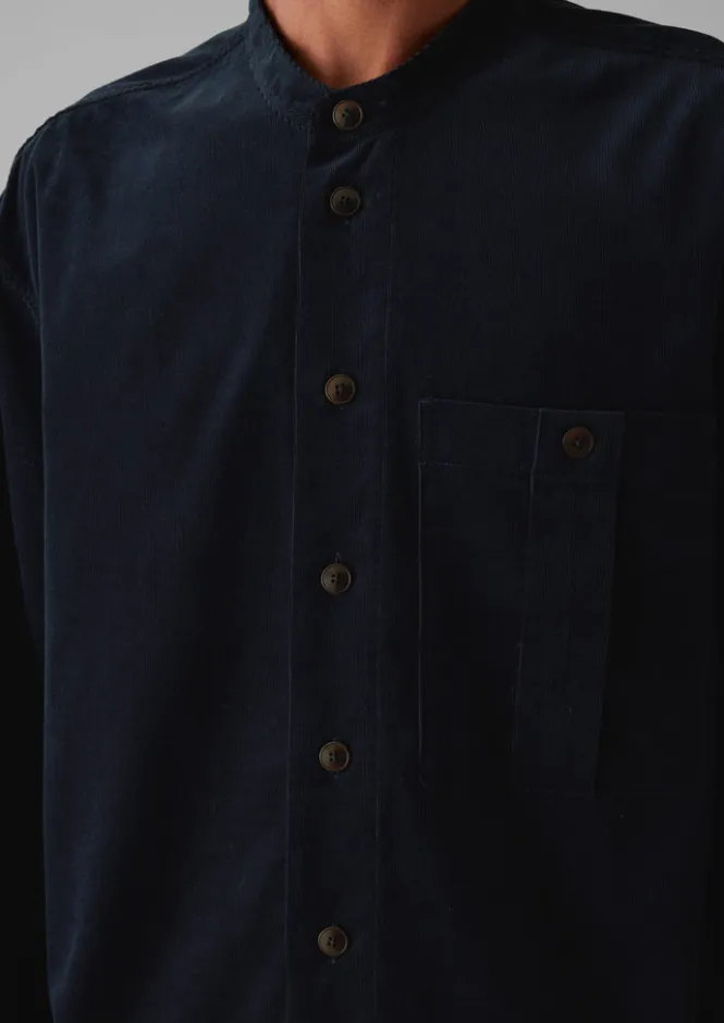 Cord|Shirts-TOAST Dropped Shoulder Organic Cord Grandad Shirt Navy