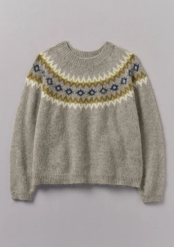 Knitwear-TOAST Fair Isle Yoke Mohair Blend Easy Sweater GreenMulti