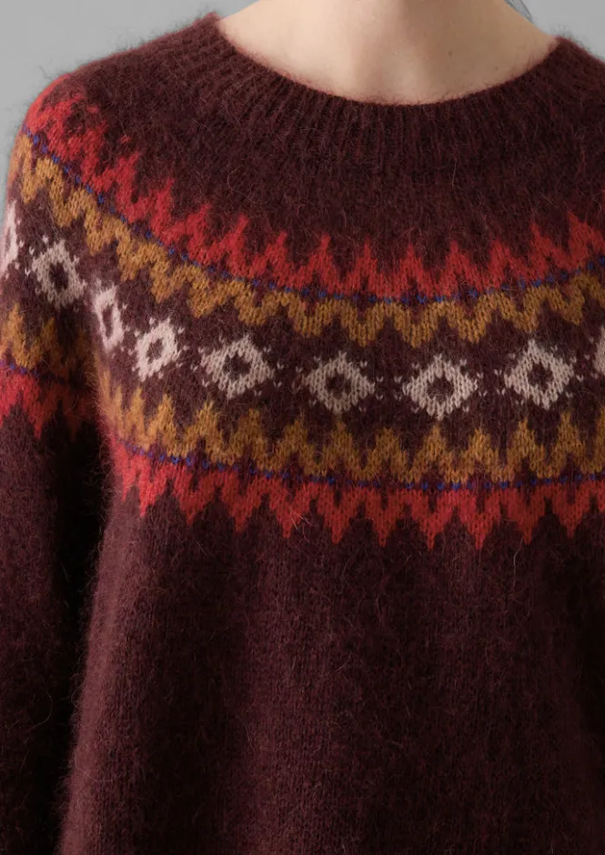 Knitwear-TOAST Fair Isle Yoke Mohair Blend Easy Sweater RedMulti
