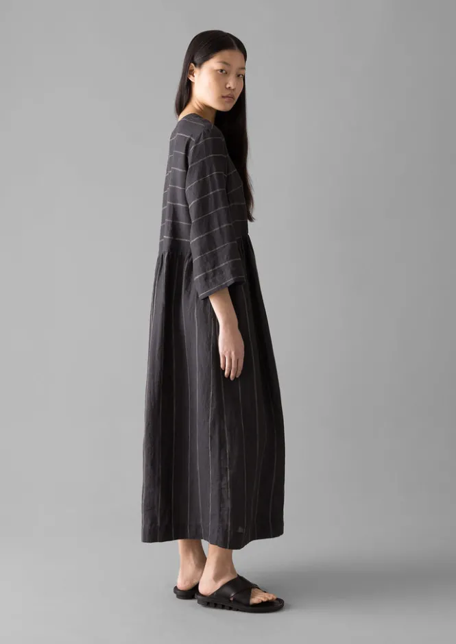 Linen|Loungewear-TOAST Fine Stripe Linen V-Neck Dress Onyx