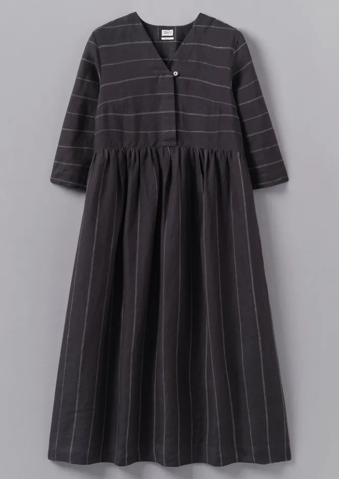 Linen|Loungewear-TOAST Fine Stripe Linen V-Neck Dress Onyx