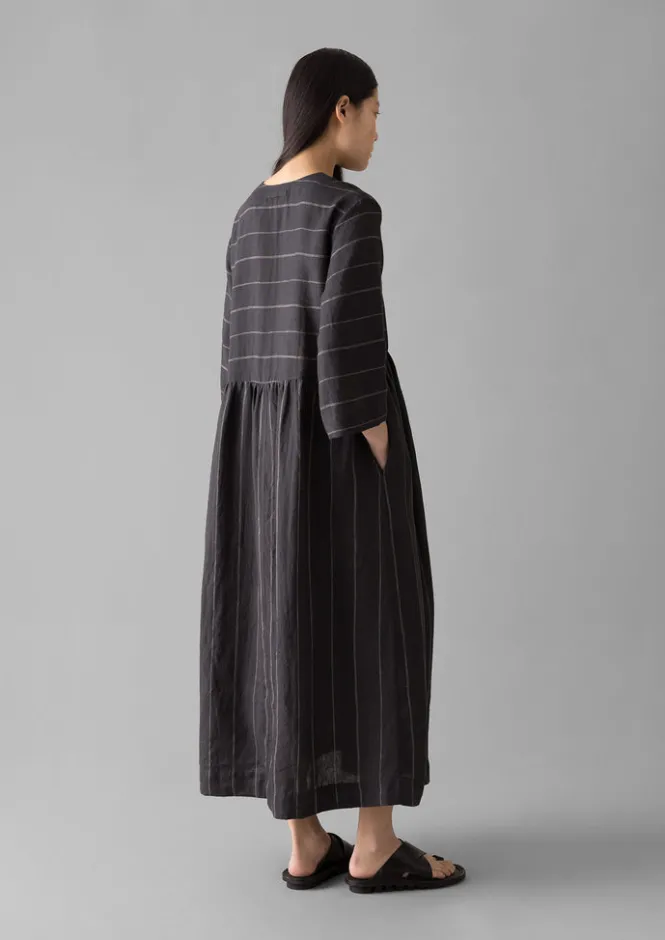Linen|Loungewear-TOAST Fine Stripe Linen V-Neck Dress Onyx