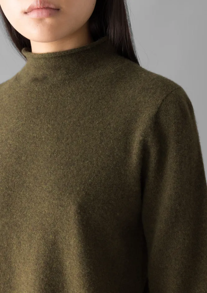 Cashmere|Knitwear-TOAST Fine Wool Cashmere Half Sleeve Sweater OliveMelange