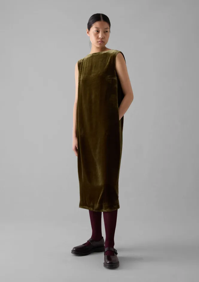 Velvet|Dresses-TOAST Fluid Silk Velvet Dress RichOlive