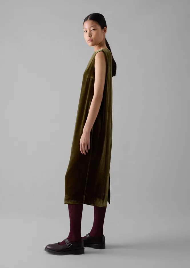 Velvet|Dresses-TOAST Fluid Silk Velvet Dress RichOlive
