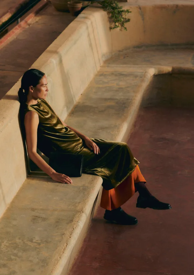 Velvet|Dresses-TOAST Fluid Silk Velvet Dress RichOlive
