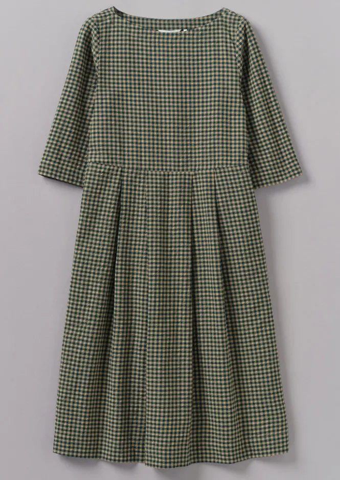 Dresses-TOAST Franca Cotton Gingham Seersucker Dress OliveGreen
