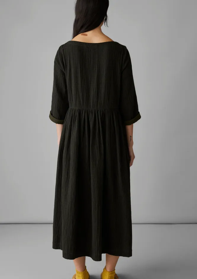 Loungewear|Dresses-TOAST Freya Crinkle Organic Cotton Dress DarkestOlive