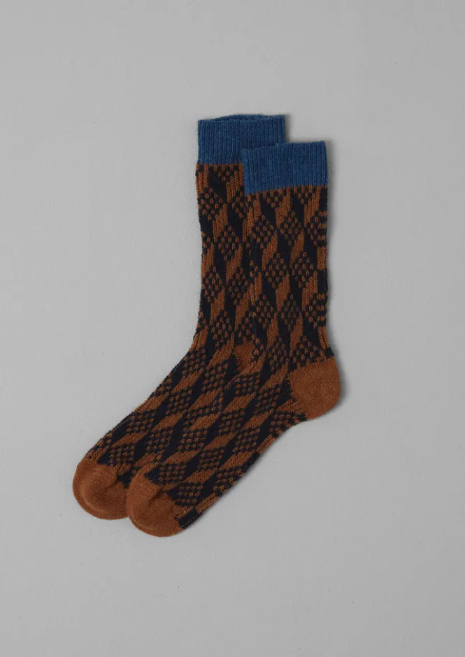 Socks & Tights-TOAST Geo Pattern Socks Russet/Navy
