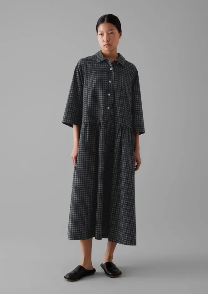 Cashmere|Loungewear-TOAST Graph Check Cotton Cashmere Shirt Dress Slate
