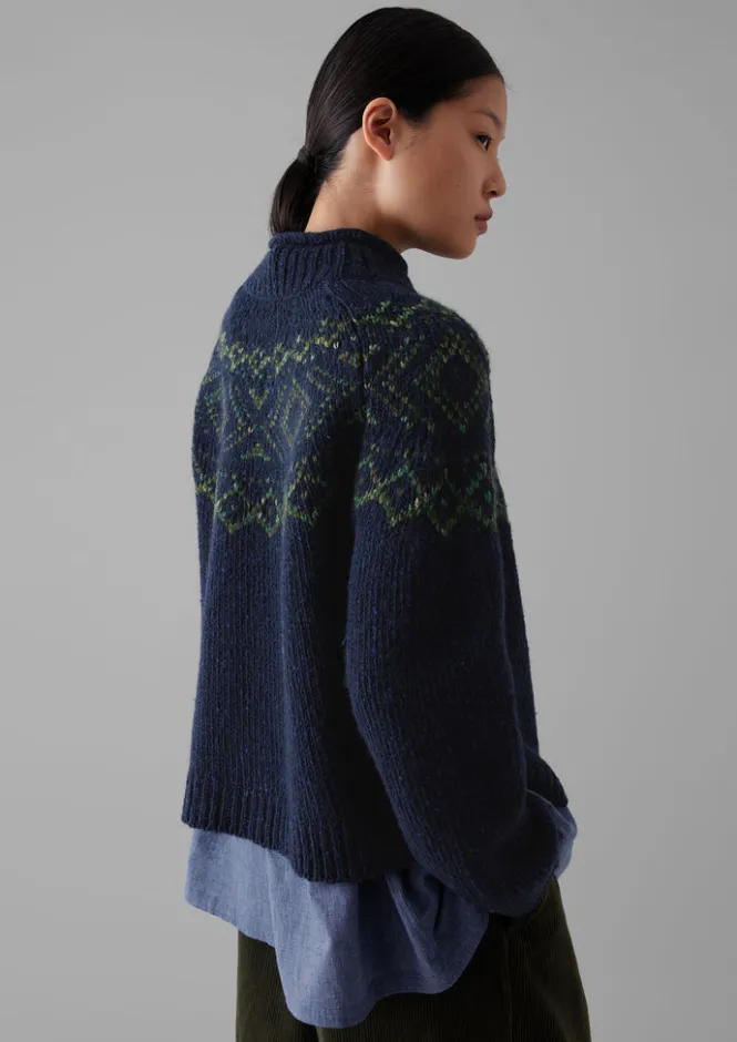 Knitwear-TOAST Graphic Yoke Sweater Navy/Green