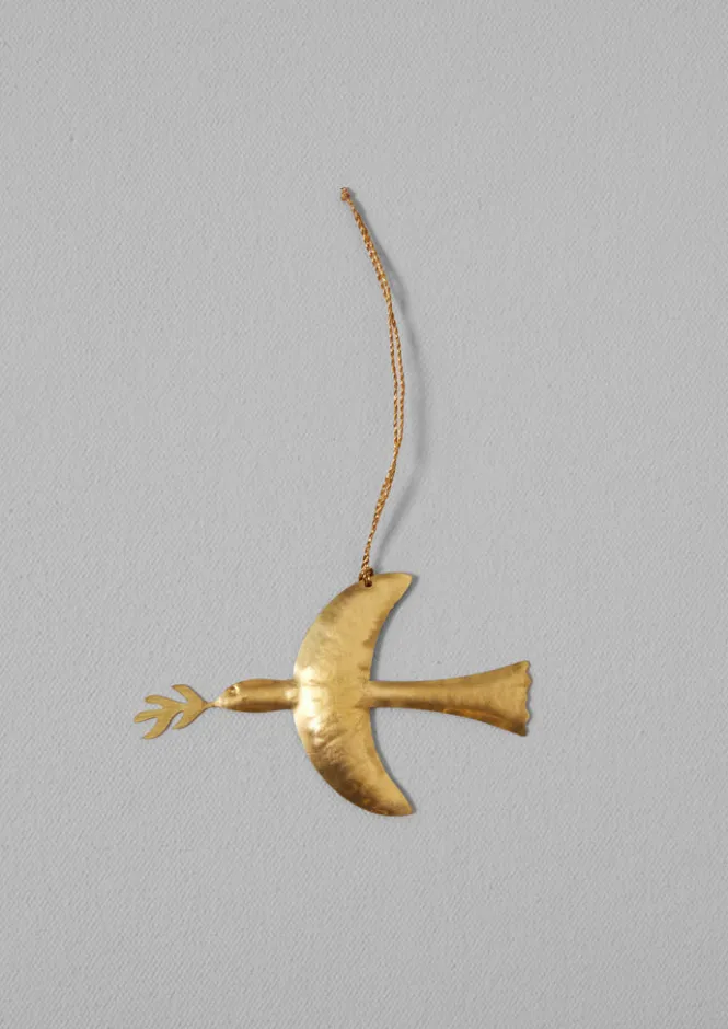 Christmas Decorations-TOAST Hammered Metal Dove Decoration Brass