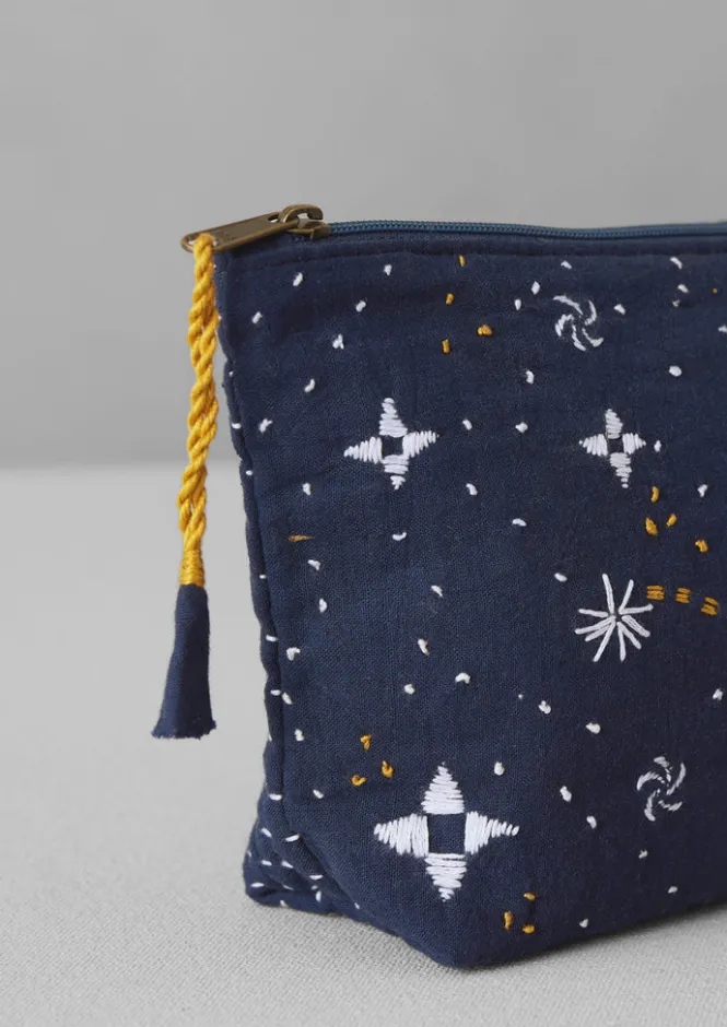 Textiles|Bathroom-TOAST Hand Embroidered Celestial Pouch Indigo