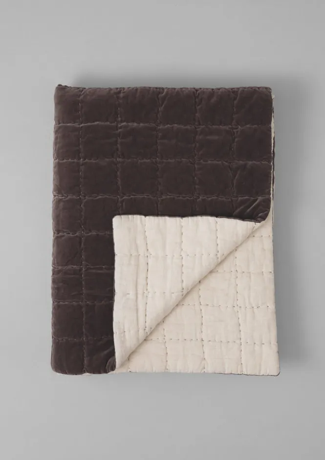 Textiles|Blankets & Throws-TOAST Hand Stitched Velvet Bedspread Smoke/Natural