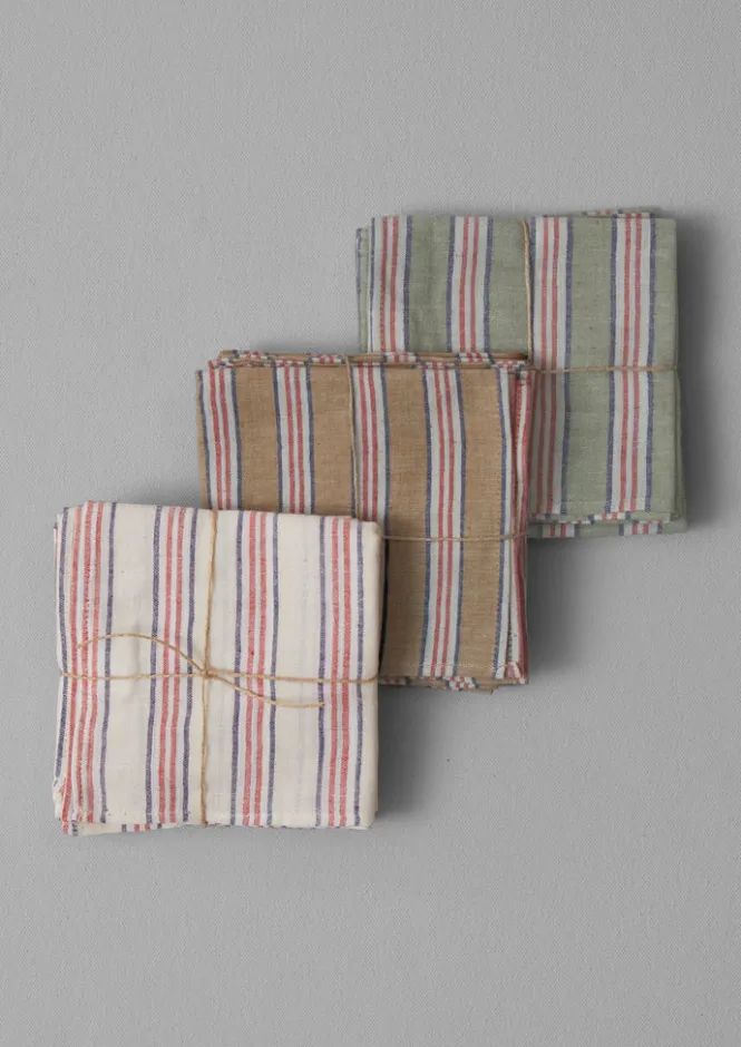 Textiles|Tableware-TOAST Hand Woven Stripe Napkin Set Ochre