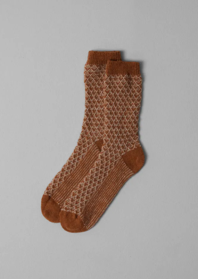 Socks & Tights-TOAST Honeycomb Stitch Wool Socks Russet/Putty