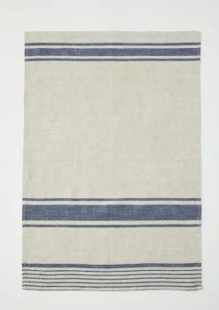 Aprons & Tea Towels-TOAST Irregular Stripe Linen Tea Towel Natural/Blue
