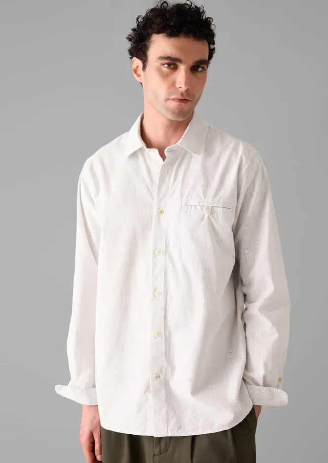 Shirts-TOAST Jet Pocket Fine Stripe Cotton Shirt Ecru/Charcoal
