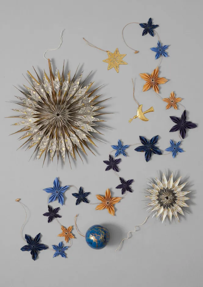 Christmas Decorations-TOAST Large Hanging Lokta Paper Star Ecru/Gold