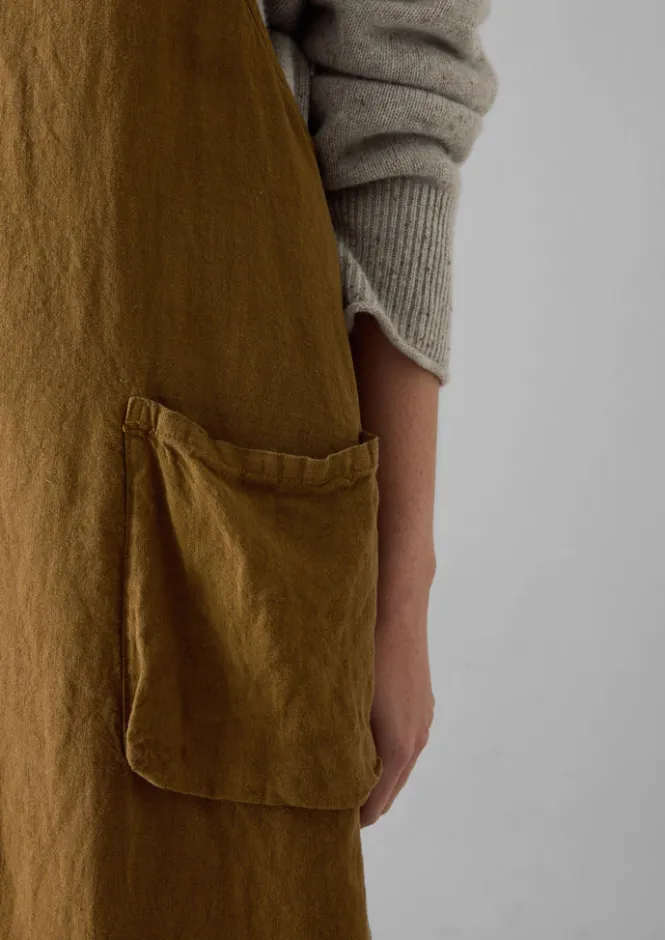 Aprons & Tea Towels-TOAST Linen Crossback Pinafore Apron TawnyBrown