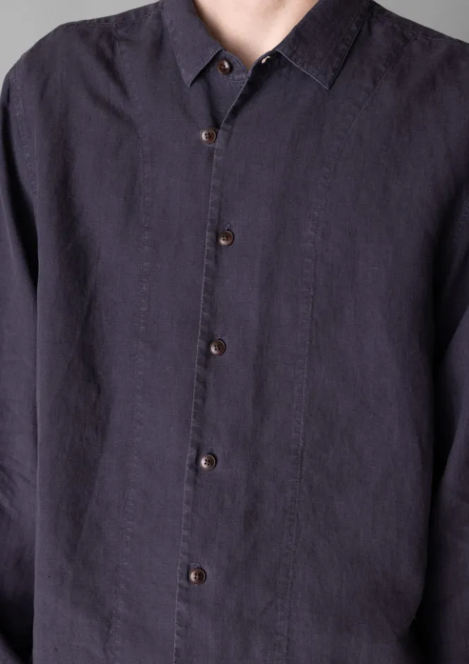 Shirts-TOAST Loop Button Linen Shirt Slate