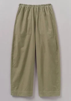 Cord|Loungewear-TOAST Organic Cord Barrel Leg Trousers GreenStone