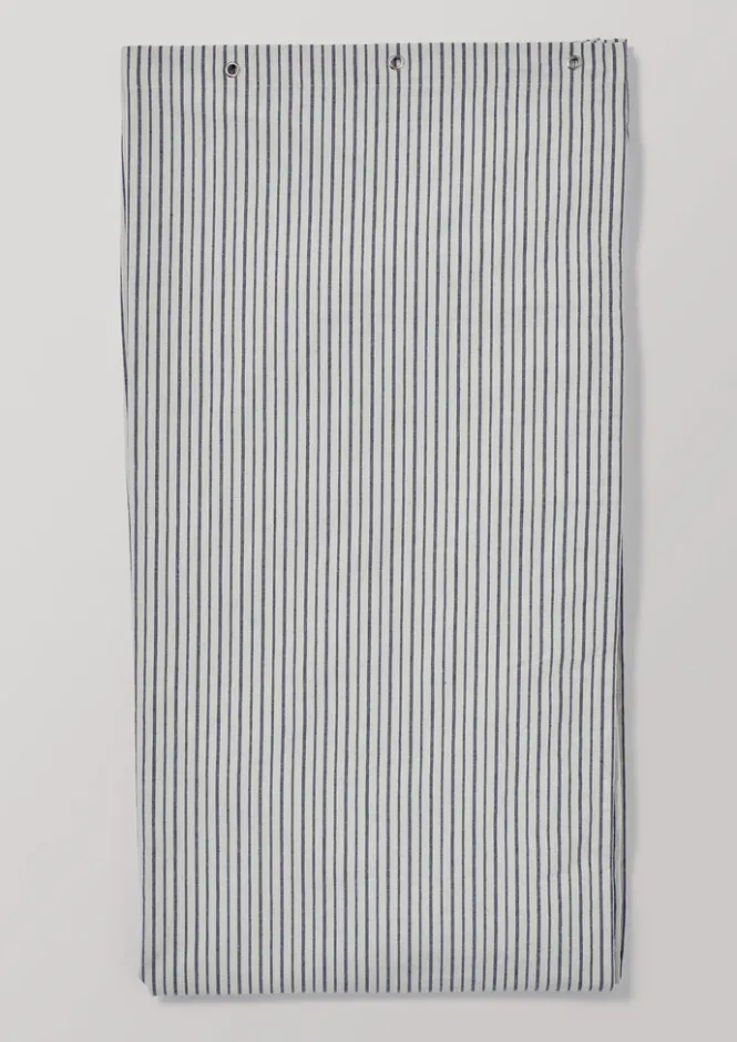 Bathroom-TOAST Organic Cotton Pyjama Stripe Shower Curtain Navy/Ecru