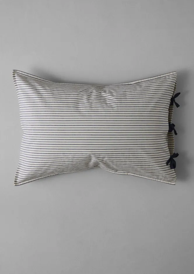 Textiles|Bed Linen-TOAST Organic Cotton Pyjama Stripe Housewife Pillowcase Navy/Ecru
