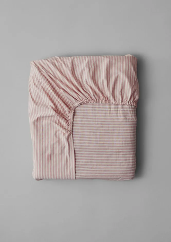 Textiles|Bed Linen-TOAST Organic Cotton Ticking Stripe Fitted Sheet Ecru/Rose