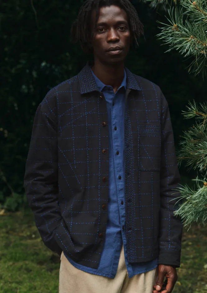 Workwear|Shirts-TOAST Overdyed Check Workwear Shirt NeptuneBlue