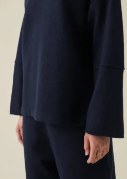 Knitwear-TOAST Panelled Boiled Wool Sweater Navy